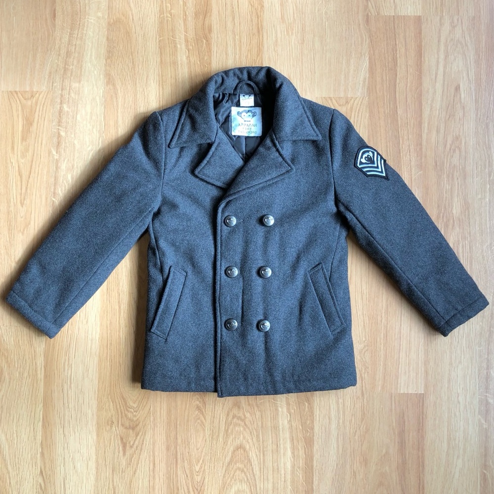 EUC Appaman Boy Wool Pea Coat with Monkeys on Buttons-Gray, Basically Brand New!